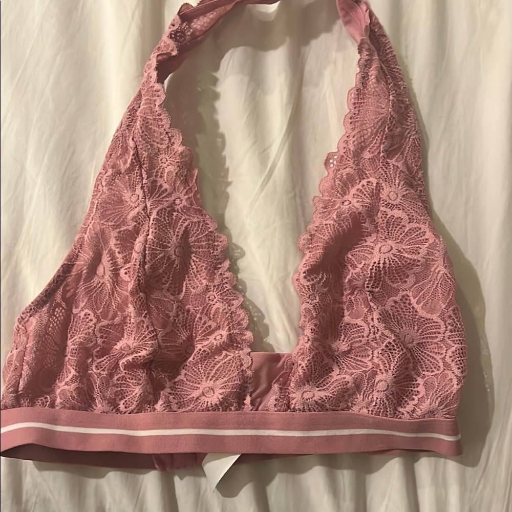 Pink Lace Halter Bralette